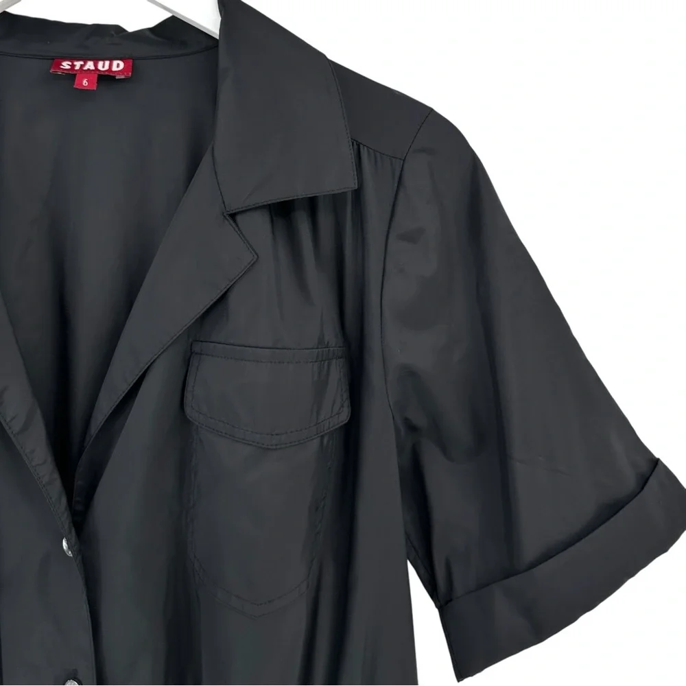 STAUD Millie Black Recycled Nylon Short Sleeve Maxi Shirt Dress Shirtdress sz 6 - Picture 9 of 14